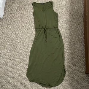 Solid Curved Hem Drawstring Waist Tank Dress OLIVE GREEN
